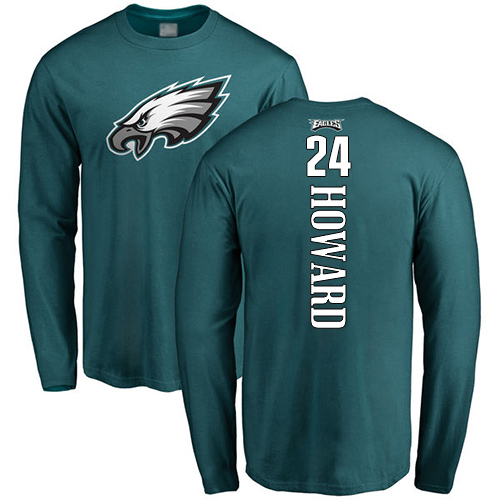 Men Philadelphia Eagles #24 Jordan Howard Green Backer Long Sleeve NFL T Shirt